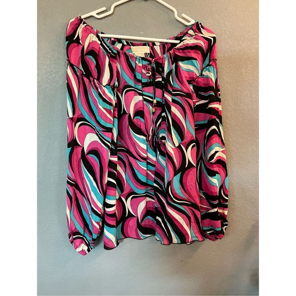 Michael Kors Swirl Print Off-Shoulder Top - Pink, Teal, Black
